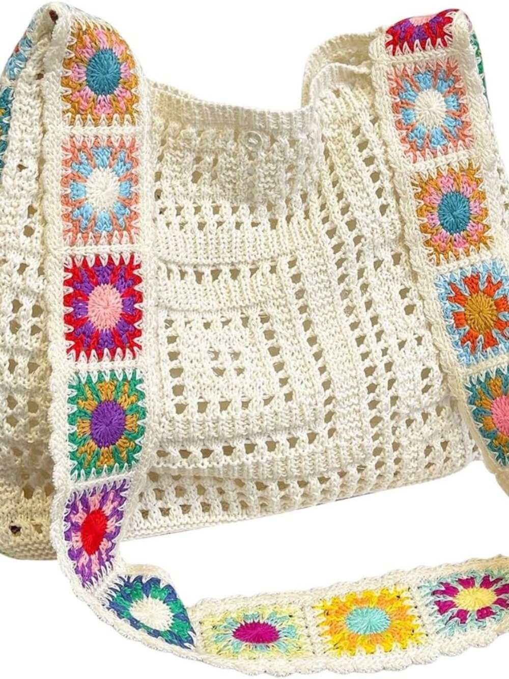 Women's Boho Embroidery Crossbody Bag Hollow Out Crochet Knit Shoulder Bag Tote